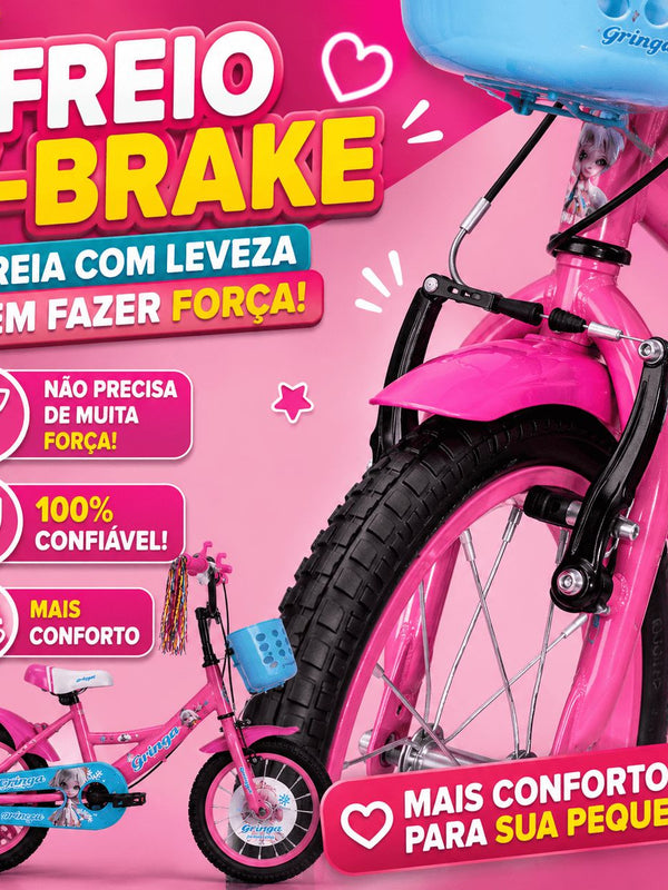 Bicicleta Infantil Menina Aro 16 Princesa 4-8 Anos com Rodinhas + Cestinha + LED