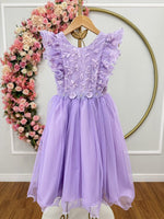 Vestido Infantil Lilas C/ Bordado,  Borboletas e flores Dama Festas Luxo