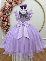 Vestido Infantil Lilas C/ Bordado,  Borboletas e flores Dama Festas Luxo