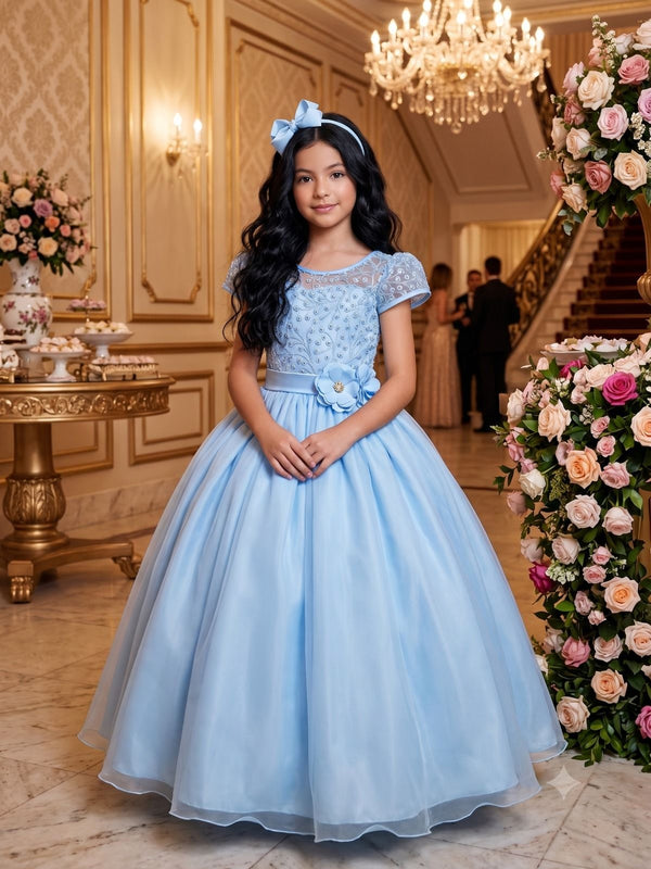 Vestido Mini Miss Longo Carol Azul Bebe