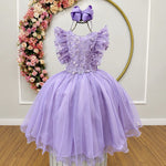 Vestido Infantil Lilas C/ Bordado,  Borboletas e flores Dama Festas Luxo
