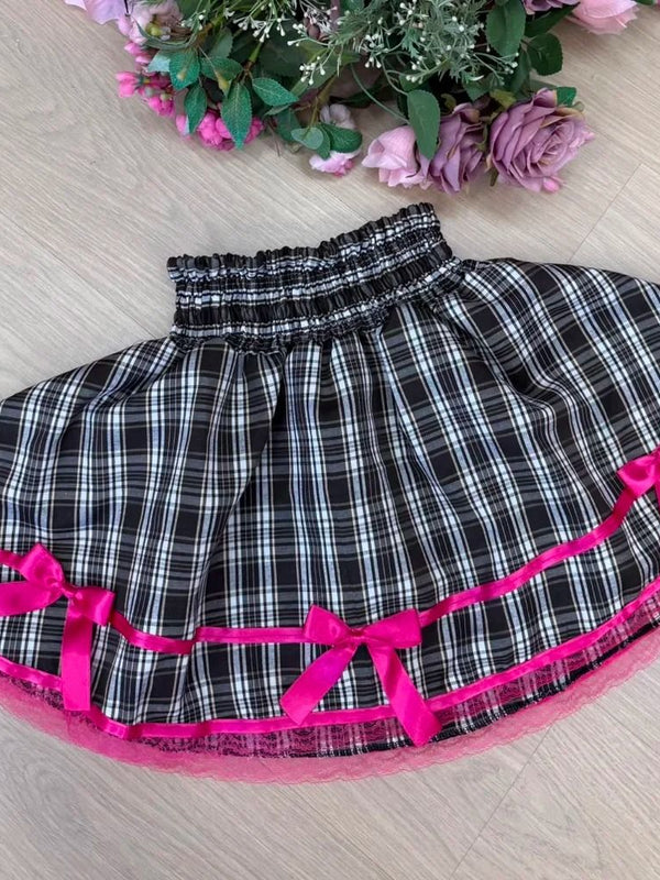 Saia Junina Adulta Xadrez Renda Pink