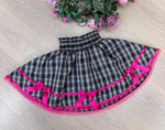 Saia Junina Adulta Xadrez Renda Pink