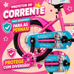Bicicleta Infantil Menina Aro 16 Princesa 4-8 Anos com Rodinhas + Cestinha + LED