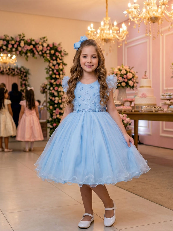 Vestido Infantil Menina Bonita Angelie Azul Bebê