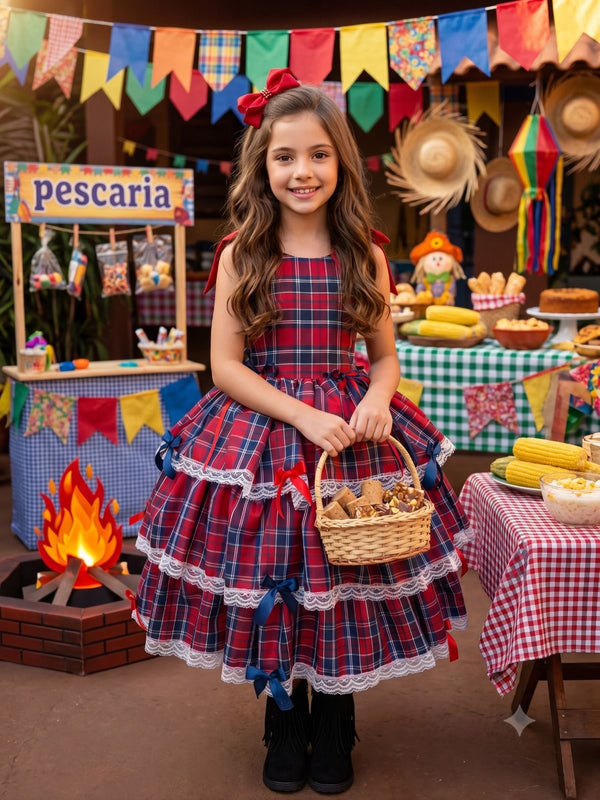 Vestido Marie Junino Luxo Xadrez Maria Clara