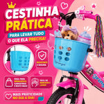 Bicicleta Infantil Menina Aro 16 Princesa 4-8 Anos com Rodinhas + Cestinha + LED