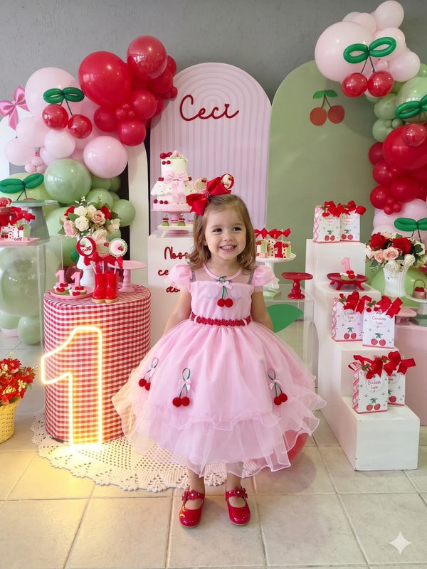 Vestido Mini Miss Cerejinha - Cereja Rosa Bebê