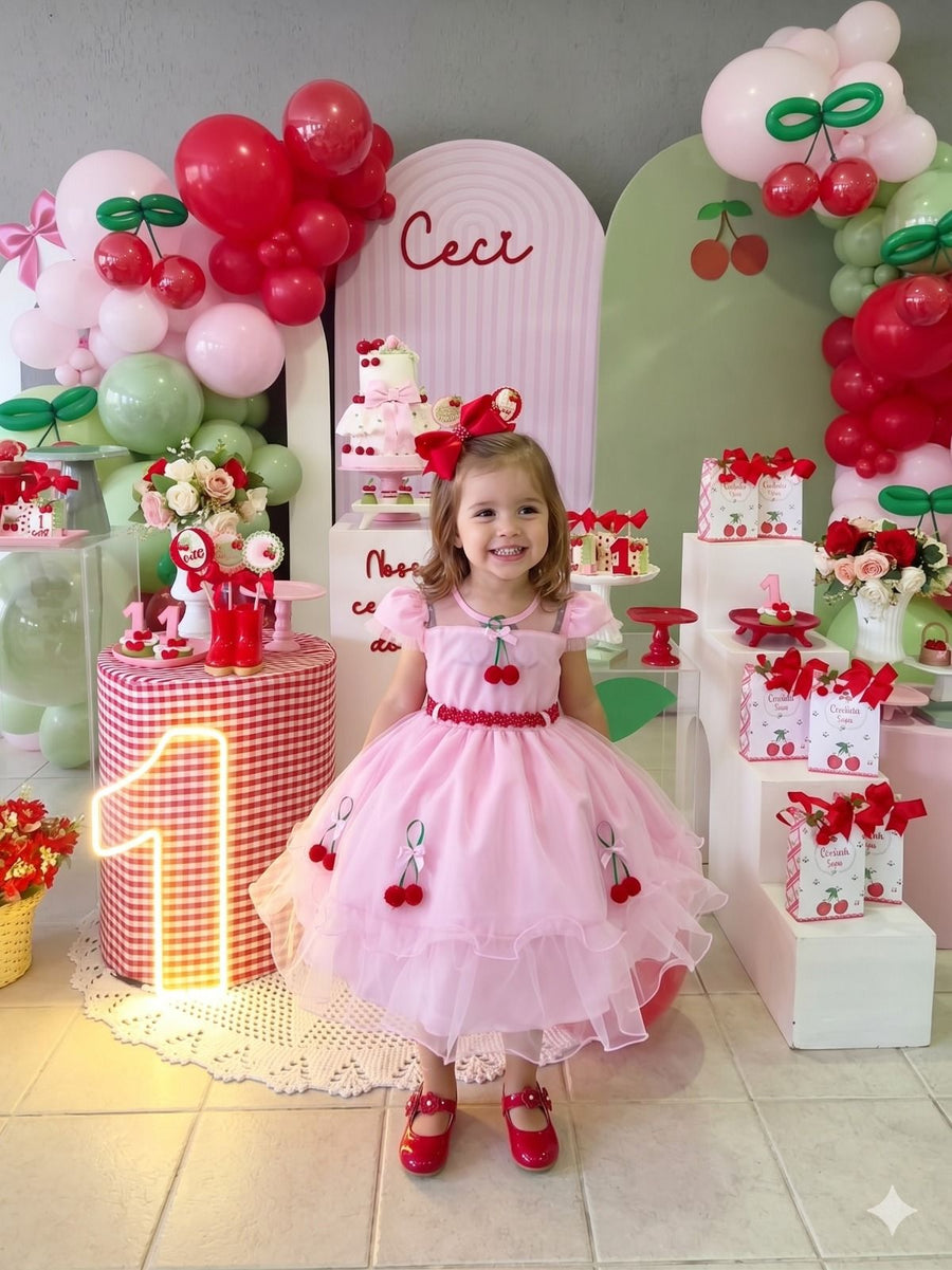 Vestido Mini Miss Cerejinha - Cereja Rosa Bebê
