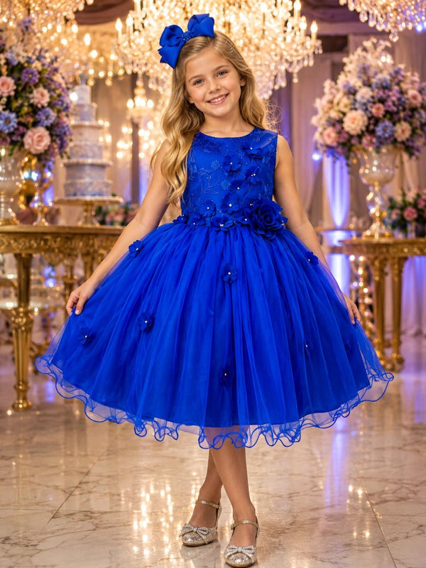 Vestido Juvenil Vila Lele Regata Flores Azul Royal