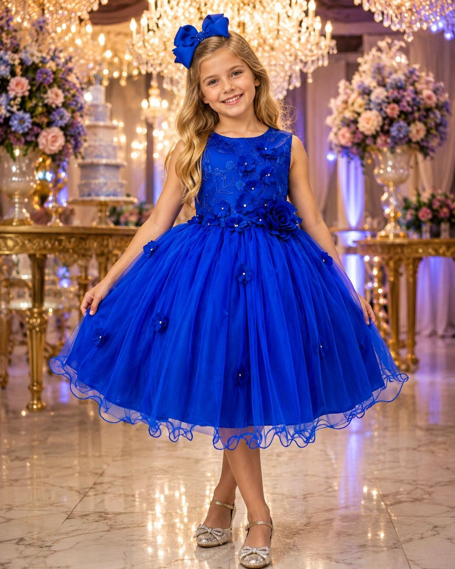 Vestido Juvenil Vila Lele Regata Flores Azul Royal