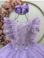 Vestido Infantil Lilas C/ Bordado,  Borboletas e flores Dama Festas Luxo