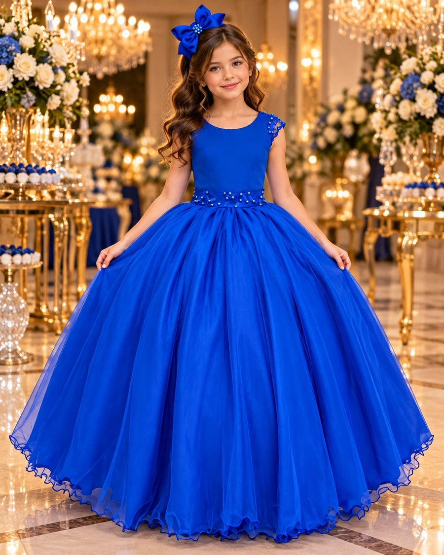 Vestido Bella Child Longo Manuela Azul Royal