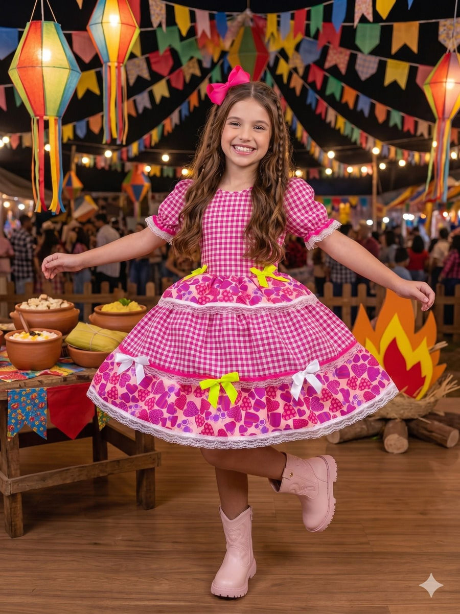 Vestido Junino Mimadine Luxo Viviane Pink