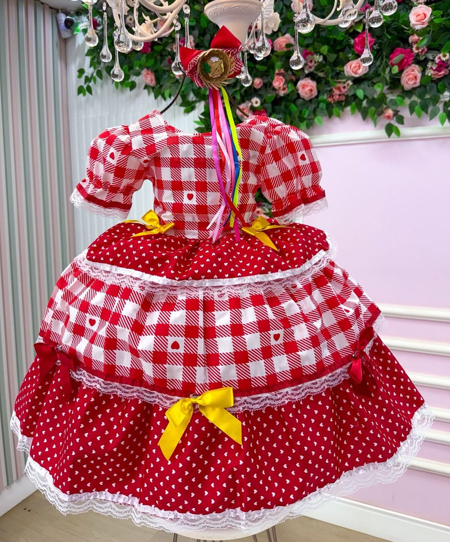 Vestido Junino Mimadine Luxo Beatriz Vermelho