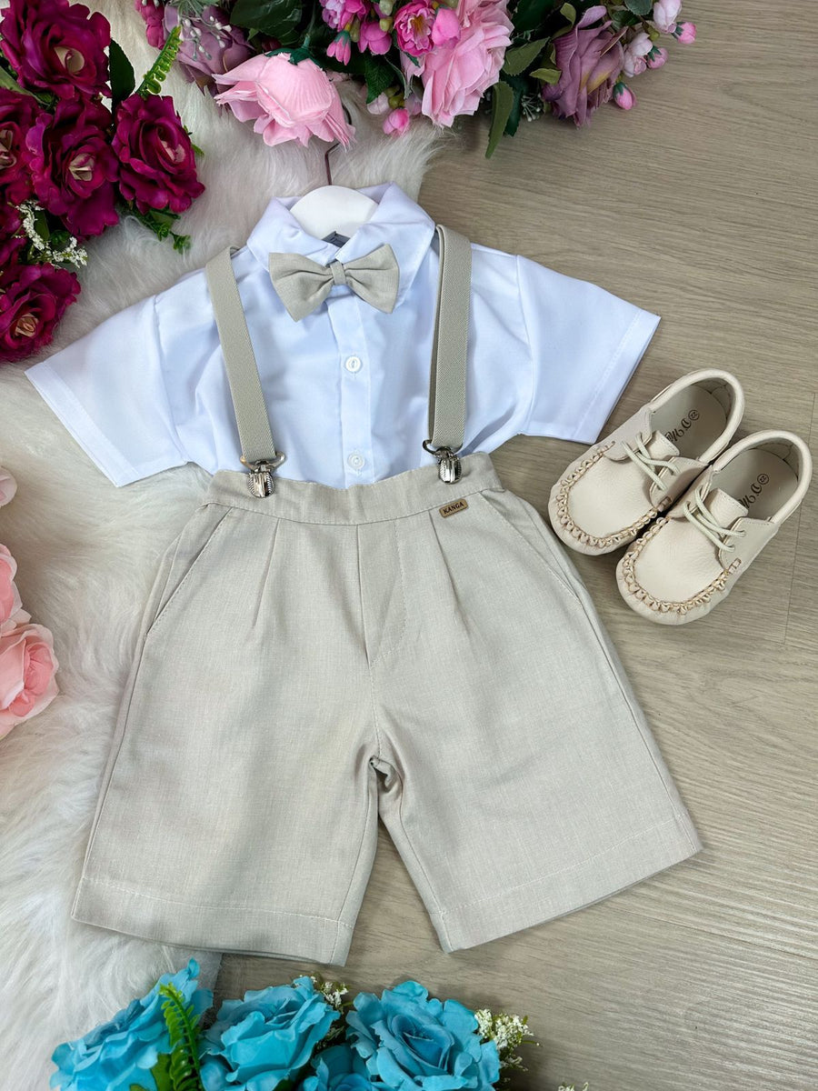 Conjunto Meninos Kanga Social Suspensorio Marcos Marrom Shorts