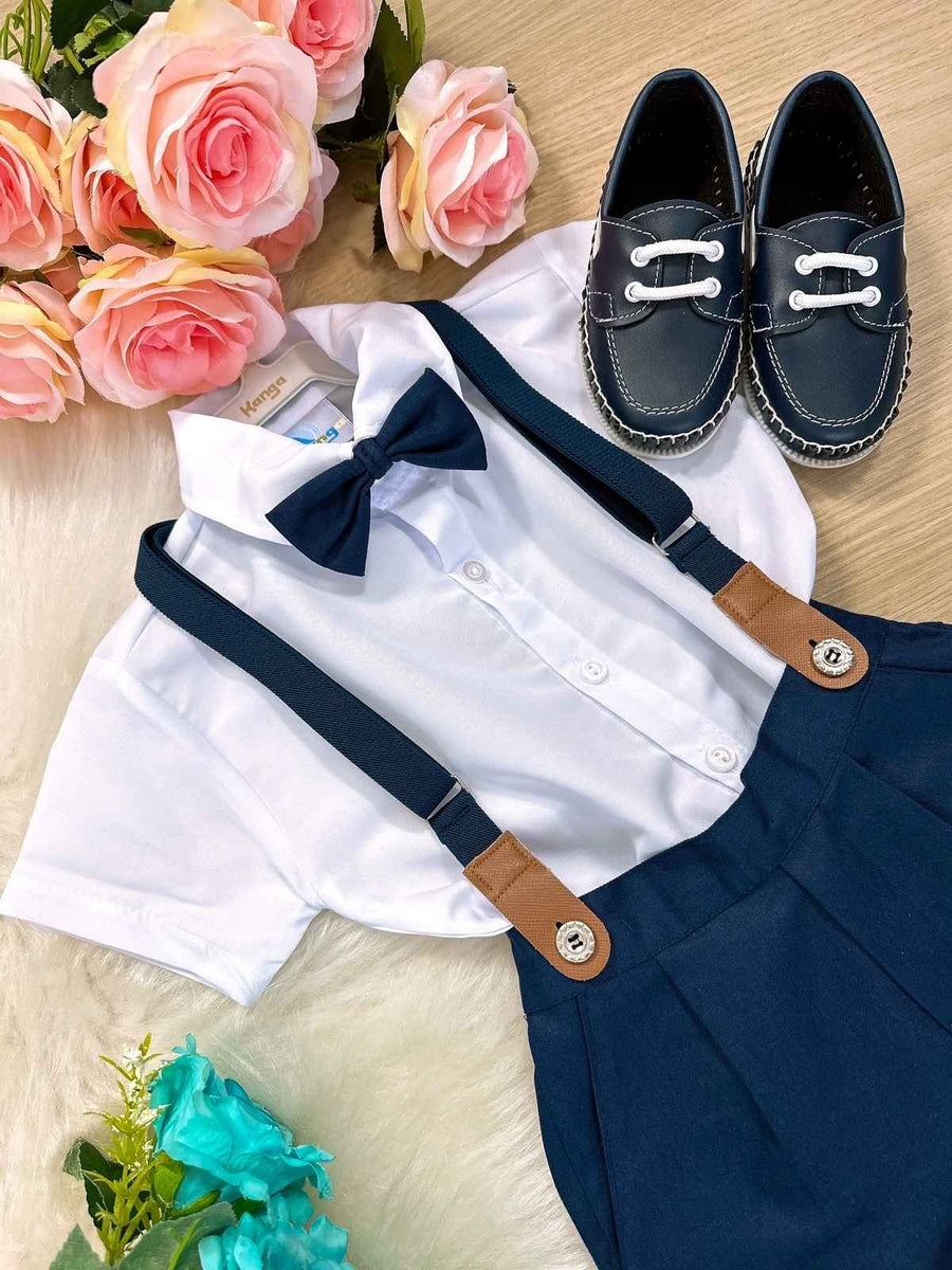 Conjunto Meninos Kanga Social Miguel Azul Marinho Suspensorio Shorts
