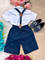 Conjunto Meninos Kanga Social Miguel Azul Marinho Suspensorio Shorts
