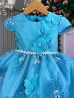 Vestido Marie Jardim Encantado Luxo Azul Tiffany