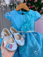 Vestido Marie Jardim Encantado Luxo Azul Tiffany