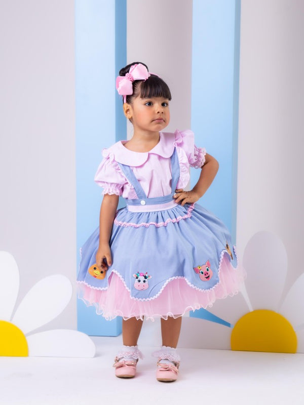 Vestido Tematicos Kids Fazendinha Salopete Jeans