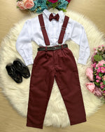 Conjunto Meninos Miss Cherry Leo Suspensorio Marsala