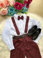 Conjunto Meninos Miss Cherry Leo Suspensorio Marsala