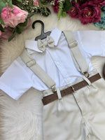 Conjunto Miss Cherry Meninos Social Shorts Ravi Cinza Claro