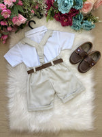 Conjunto Miss Cherry Meninos Social Shorts Ravi Cinza Claro