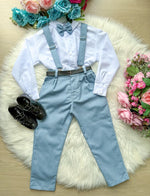 Conjunto Meninos Miss Cherry Leo Suspensorio Azul Claro
