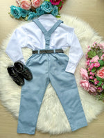 Conjunto Meninos Miss Cherry Leo Suspensorio Azul Claro