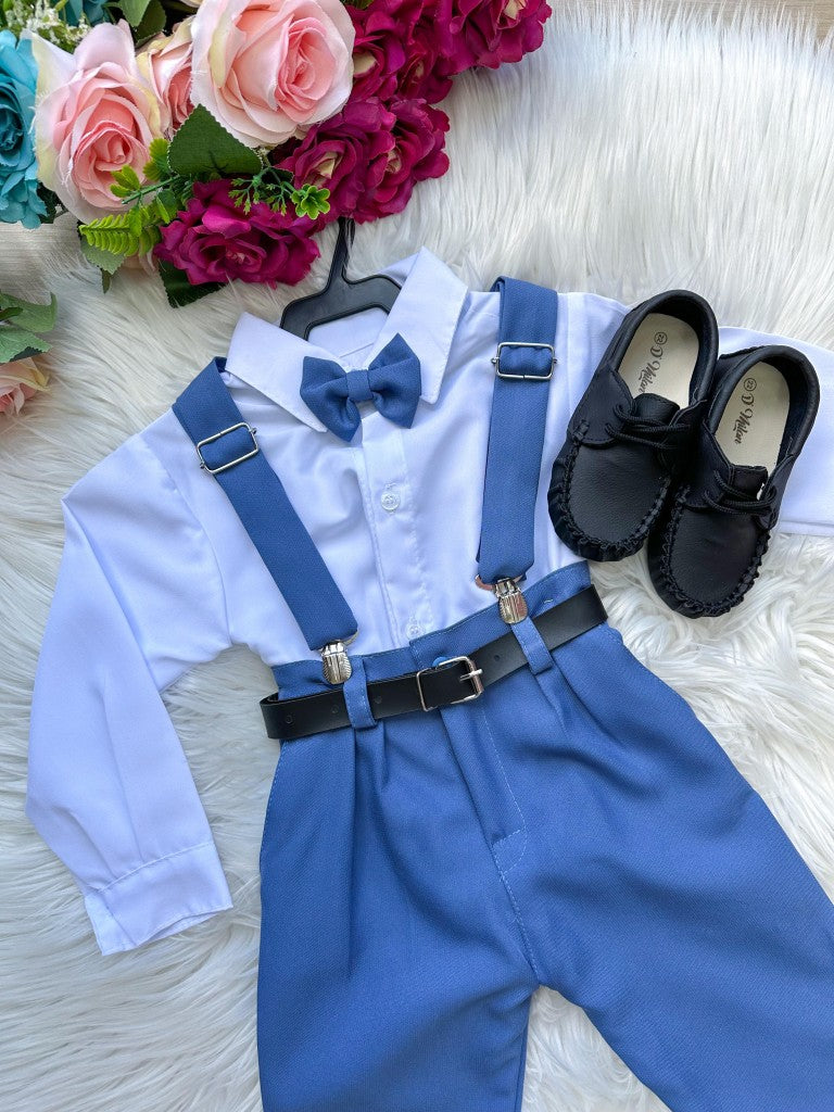 Conjunto Meninos Miss Cherry Leo Suspensorio Azul
