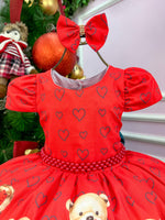 Vestido Mimadine Ursinho Menininha Vermelho Natal