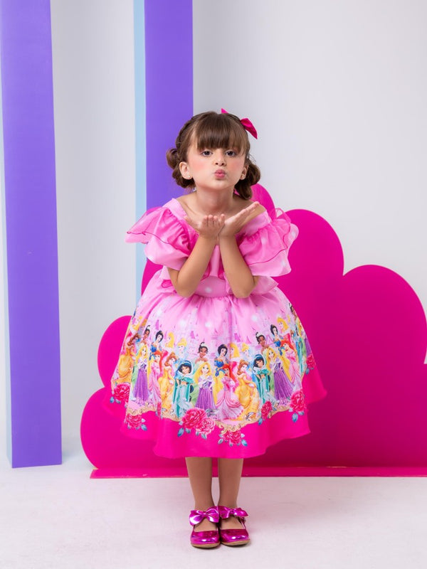 Vestido Temáticos Kids Princesas Disney Rosa