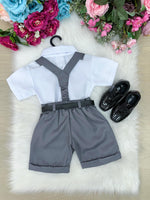 Conjunto Miss Cherry Meninos Social Shorts Ravi Cinza Grafite