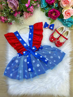 Romper/Vestido Princesa Belli Galinha Pintadinha Azul e Vermelho