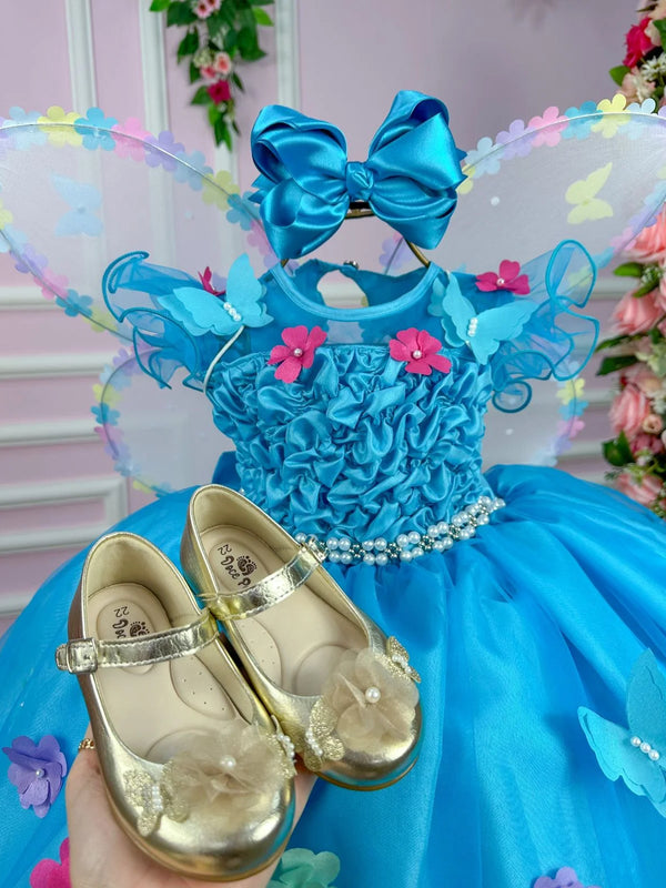 Vestido Princesa Belli Bia Jardim Encantado Azul Tiffany