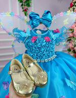 Vestido Princesa Belli Bia Jardim Encantado Azul Tiffany