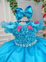 Vestido Princesa Belli Bia Jardim Encantado Azul Tiffany