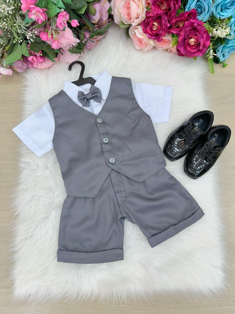 Conjunto Social Miss Cherry Leandro Colete Cinza Grafite