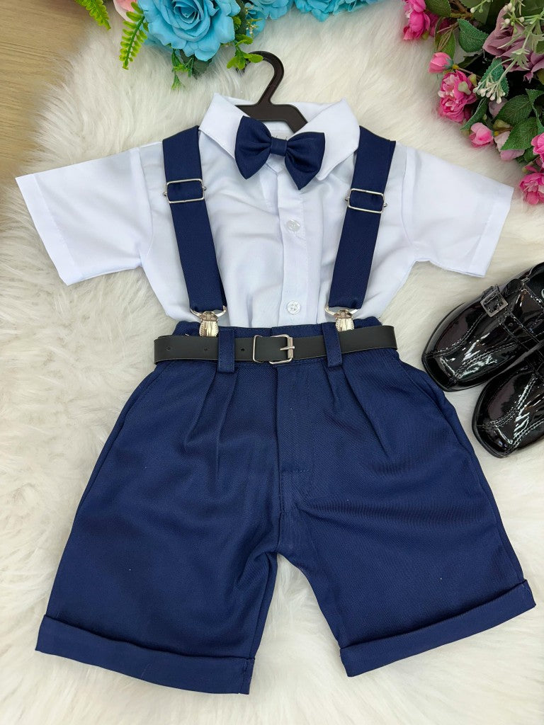Conjunto Miss Cherry Meninos Social Shorts Ravi Azul Marinho