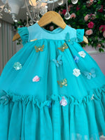 Vestido Vila Lele Jardim das Borboletas Baby Liz Verde Tiffany