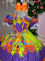 Vestido Marie Junino Luxo Arraia do Coração Roxo