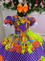Vestido Marie Junino Luxo Arraia do Coração Roxo