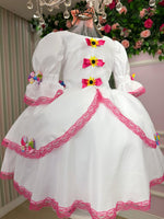 Vestido Junino Banana Club Luxo Noiva/Noivinha Lacinhos Branco
