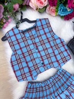 Conjunto Junino Miss Cherry Melissa Xadrez Azul Bebe
