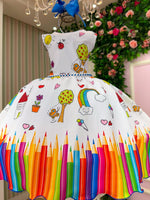 Vestido Marie Lapis Aquarela ABC Branco e Azul Royal