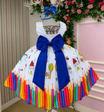Vestido Marie Lapis Aquarela ABC Branco e Azul Royal