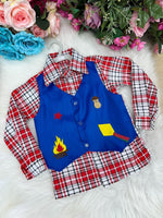 Camisa Junina Xadrez São João Colete Azul