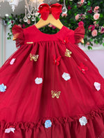 Vestido Vila Lele Jardim das Borboletas Baby Liz Vermelho